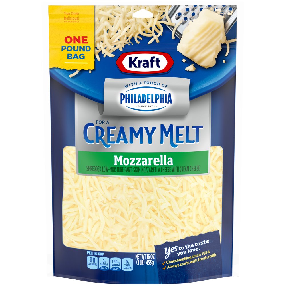 Kraft Mozzarella Shredded Cheese with a Touch of Philadelphia for a Creamy Melt, 16 oz Bag