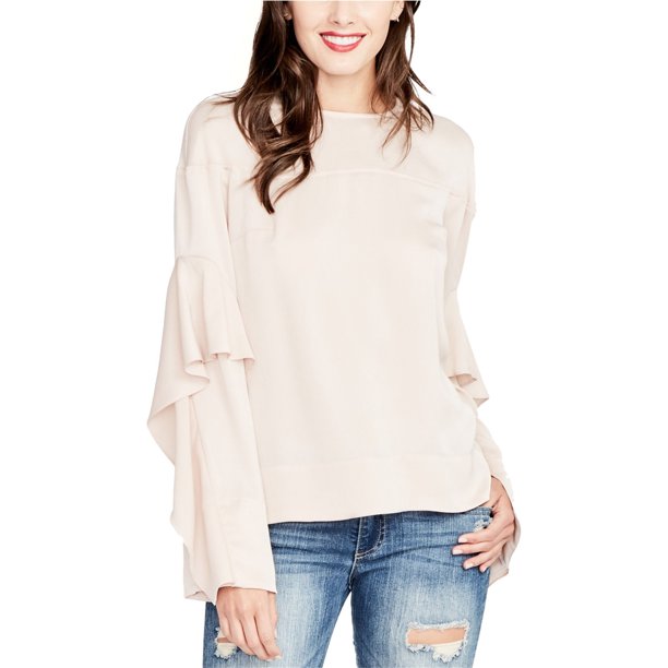 Rachel Roy Blusa tipo túnica con mangas con volantes para mujer, naranja, pequeña