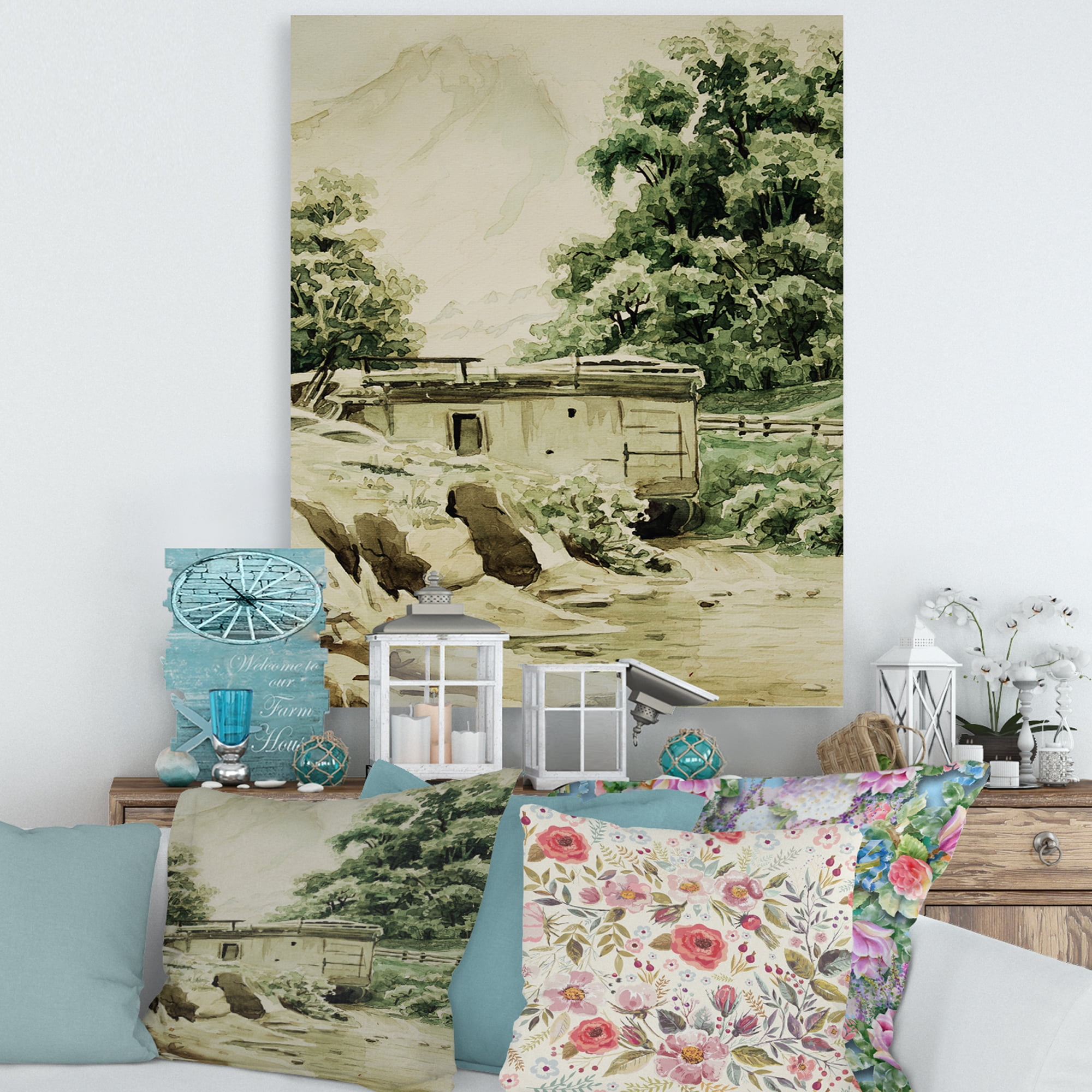 Designart ' Cabin In The Green Mountains ' Cabin & Lodge Canvas Wall Art Print