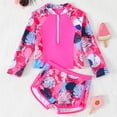 thumbnail image 5 of shoper Girls Swimsuit Size 6 Girls Long Sleeve Zip Up Rash Guard and Floral Print Bikini Two Piece Swimwear for Surfing Sun Red 4-5 Years, 5 of 10