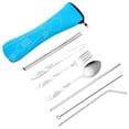 thumbnail image 1 of Billuyoard Juego de vajilla de 8 Uds., cuchara de acero inoxidable impresa portátil, tenedor, juego de cuchillos para carne, cubiertos de viaje, Mostrada Cielo azul, 1 of 6
