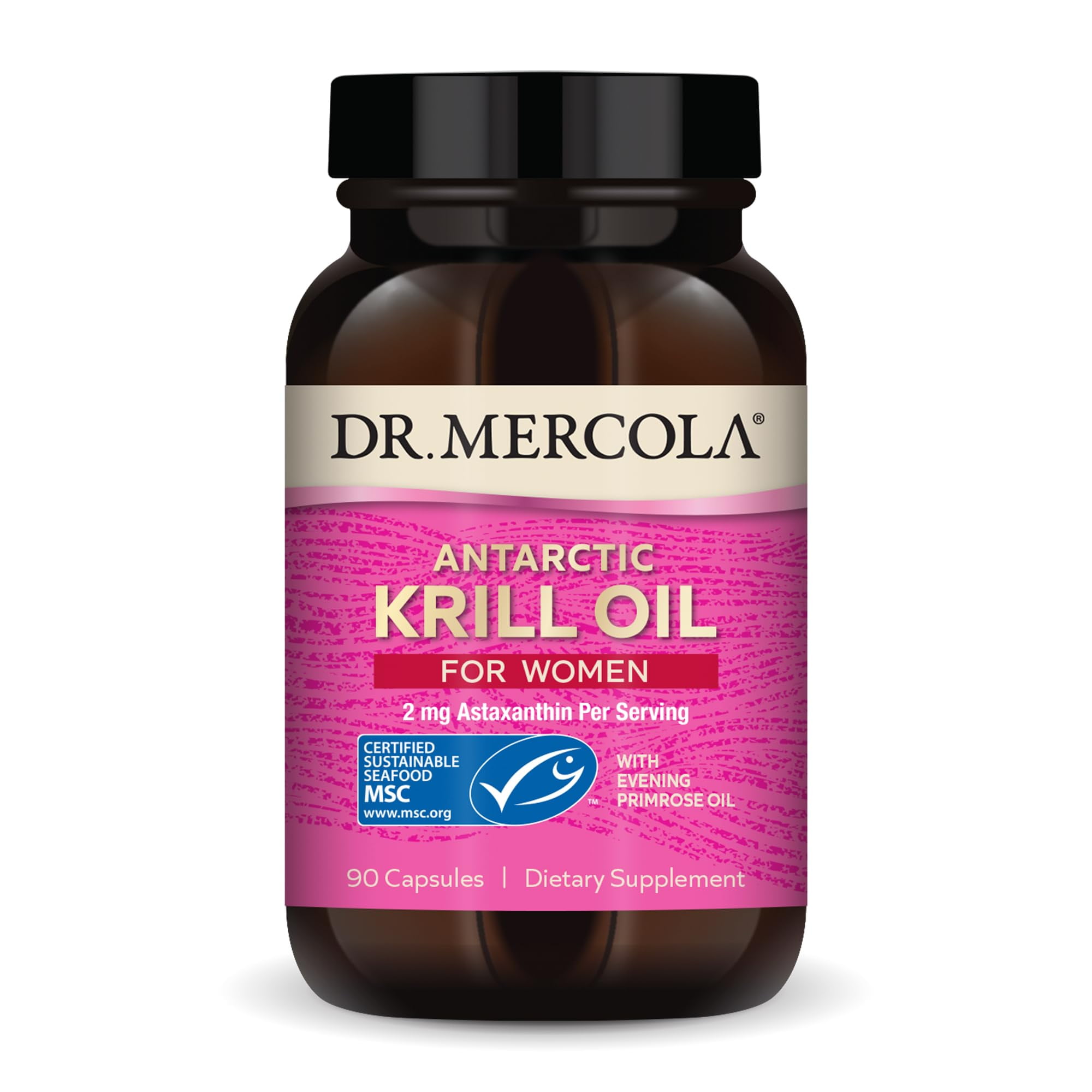 Dr. Mercola Krill Oil for Women - 2 mg Astaxanthin - MSC Certified Sustainable - Supports Brain, Skin & Immune Systems - with Omega-3s - Non-GMO, Gluten-Free & Soy-Free - 90 Capsules (30 Servings)