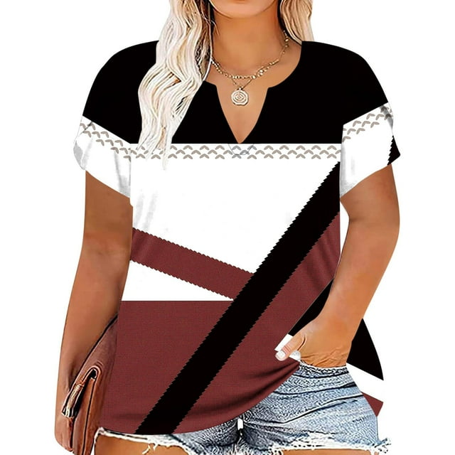 LSLJS Hauts d'Été Grande Taille pour Femmes, T-Shirts Décontractés à Col en V, Manches à Feuilles, Blouse Ample à la Mode, Hauts Décontractés pour Femmes
