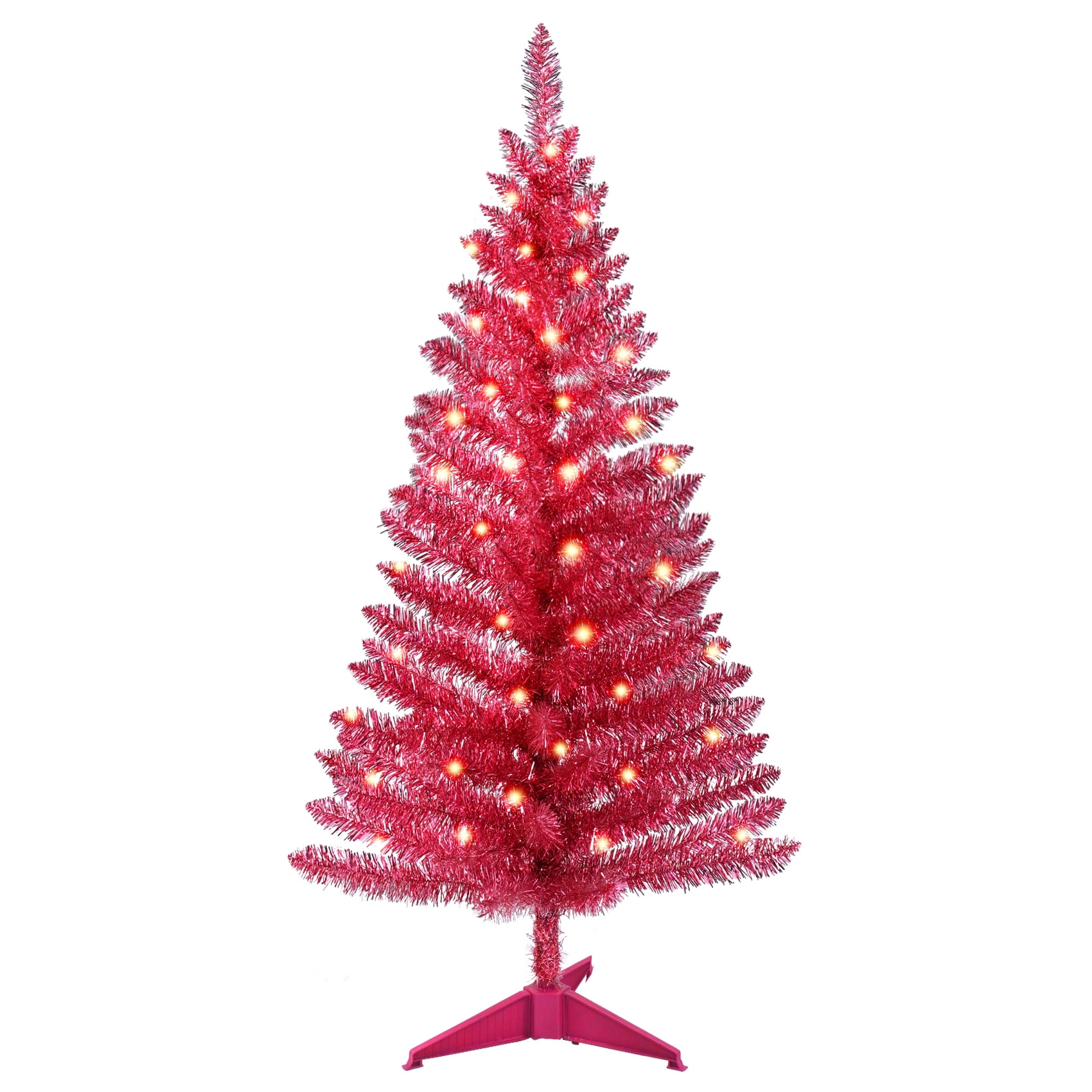 4 Ft Red Christmas Tree with 50 UL Lights, 122 PVC Tips, Prelit Artificial Holiday Tree for Indoor Decoration, Small Space, Tabletop, Apartment, or Office