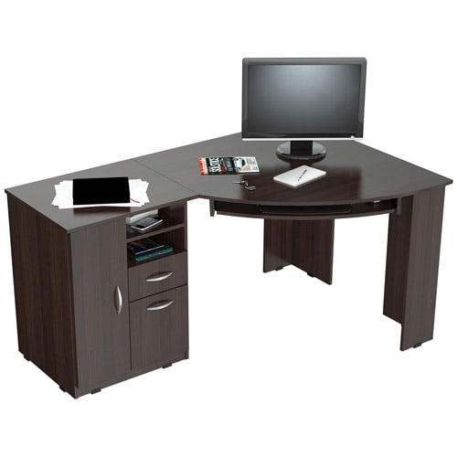 Inval Corner Computer Desk Espresso Wengue Finish Walmart Com