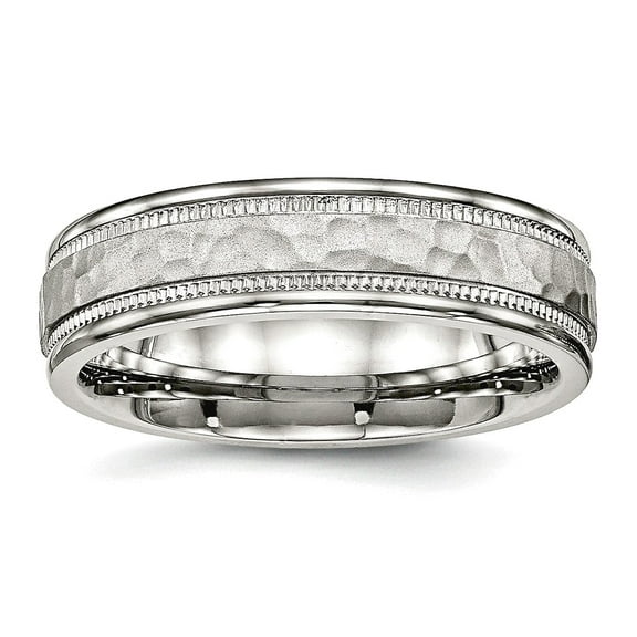 Stainless Steel Polished Hammered and Grooved 6.00mm Band Ring Size 9.5 Ring for Women and Men