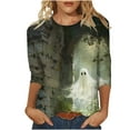 thumbnail image 3 of VKOYWKM Women Tops Halloween 3/4 Sleeve T-Shirts Halloween Graphic Casual Crew Neck Fall Tunic Top, 3 of 6