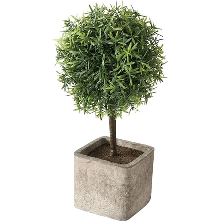 Realistic Artificial Grassy Ball Topiary Tree, Gray Stone Finished Planter, 10.25 inches