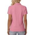 thumbnail image 3 of Women's Polo Shirts Cotton Pique Short Sleeve Collared 3 Button Summer Tops Work,Casual,Golf Shirt Pink S, 3 of 3