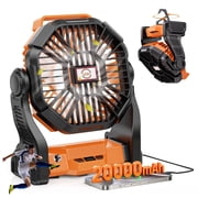 20000mAh Portable Camping Fan with LED Lantern - Rechargeable Battery Operated Outdoor Fan for Travel, Hiking, Fishing, Picnic (Orange)