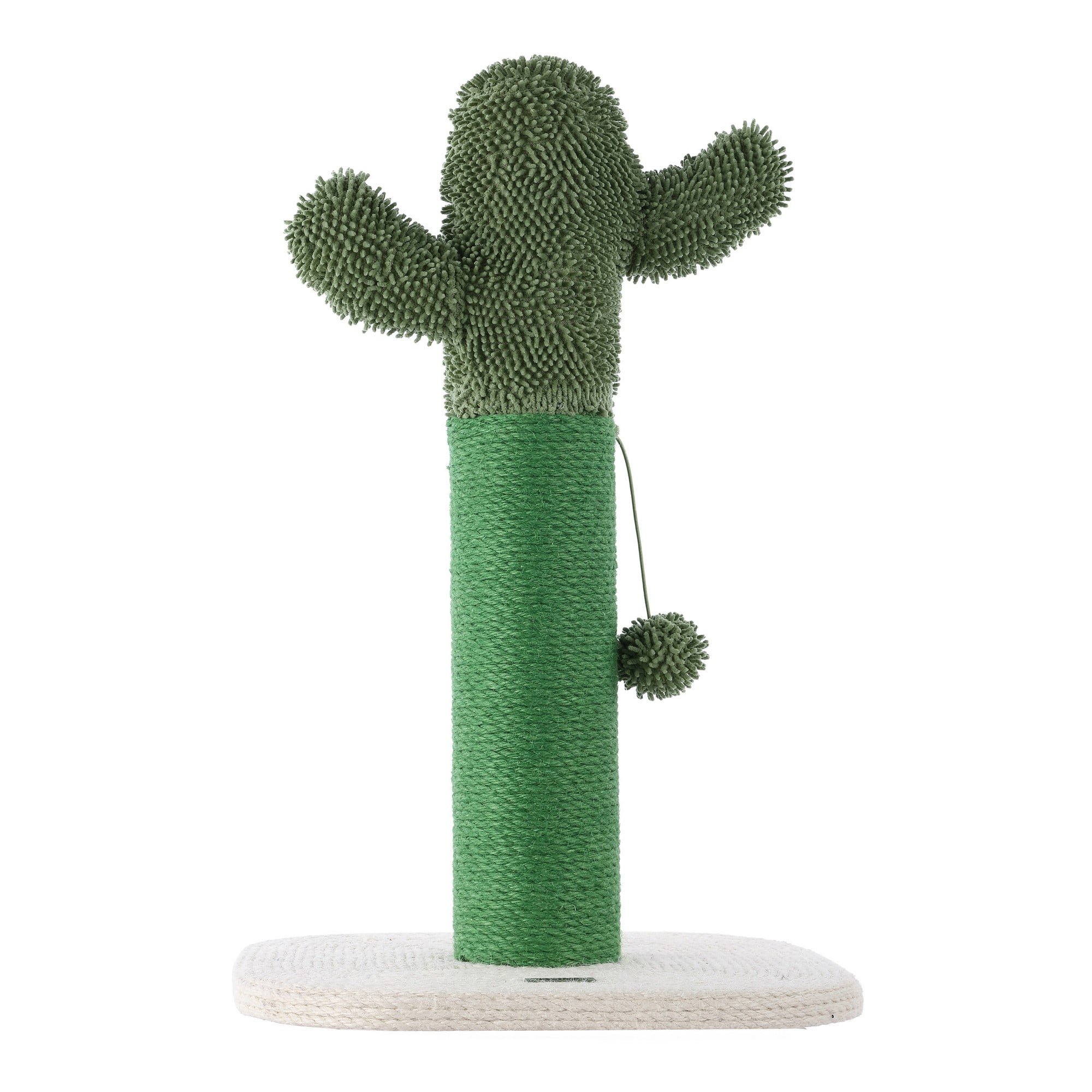 THE LICKER STORE Pecos 21" Modern Jute Cactus Cat Scratching Post with Fuzzy Toy, Green/White, CTR1000A