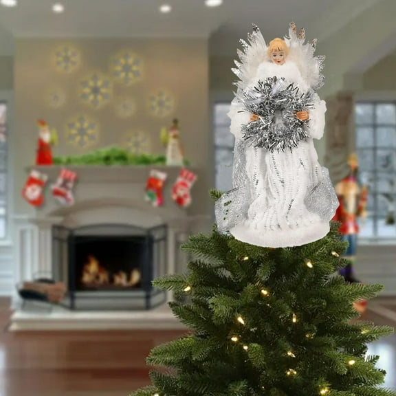 kladzum Christmas Tree Topper 13 Inches Angel Dolls Tree Toppers Decoration, Exquisite Christmas Tree Ornaments Santa Claus Doll Tree Top Decor Holiday Party