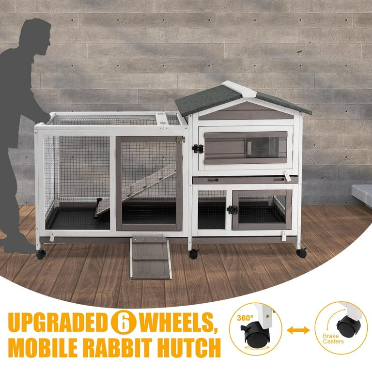 PETSCOSSET Indoor Rabbit Hutch with Outdoor Runs, Bunny