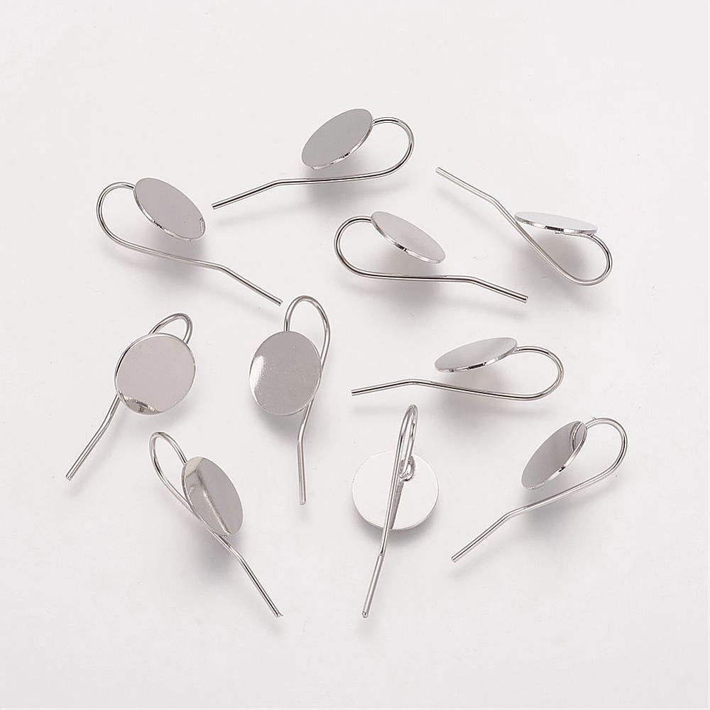Brass Earring Hooks Ear Wire Platinum Tray: 10mm 24x10x0.5mm 21 Gauge Pin: 0.7mm
