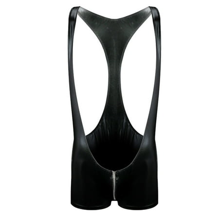 

AnuirheiH Men s Lingerie Sexy Roleplaying Faux Leather Tightfitting Men s Lingerie Bodysuit 4-6$ off 2nd