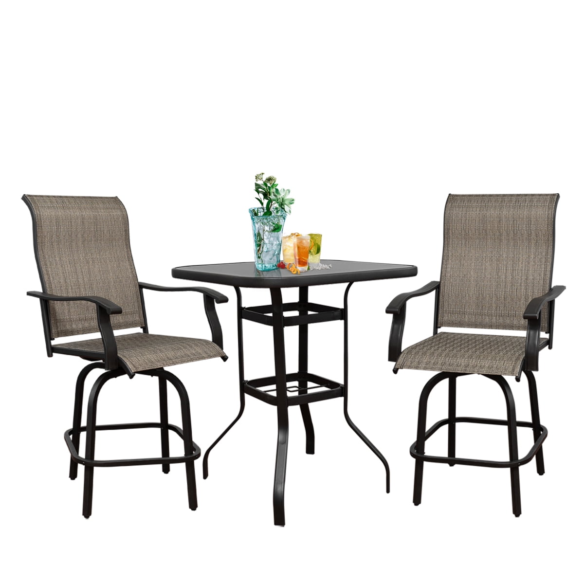 3 Piece Outdoor Patio Bar Stools Swivel Bar Stools Set, AllWeather