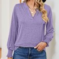 thumbnail image 2 of Jewelreauty V Neck Shirts for Women Long Sleeve Ruffle Cuff Loose Cozy Tops Ladies Casual Solid Color Dailywear Blouses (M, Purple), 2 of 4