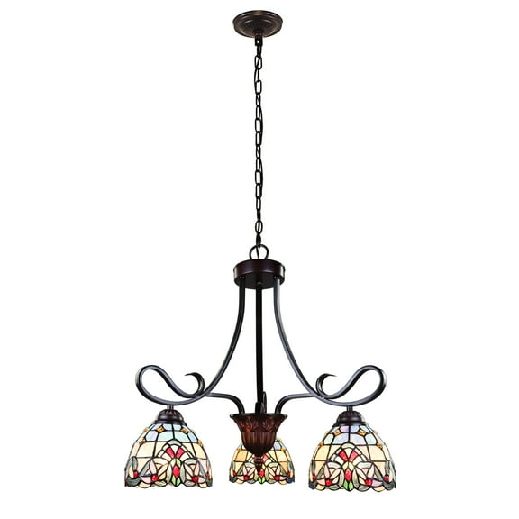 RADIANCE Goods Tiffany-Style Blackish Bronze 3-Light Victorian Mini-Chandelier 25" Wide