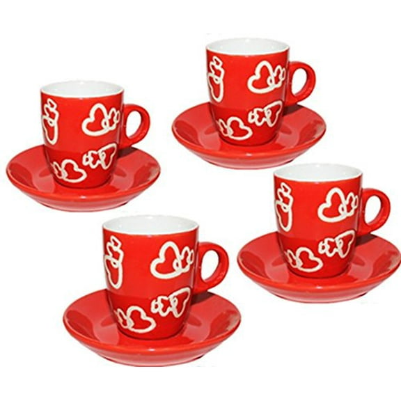 Love Demitasse Coffee Set . 8 Pieces White on Red