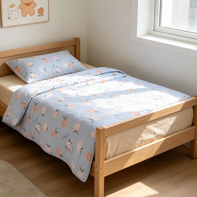 Linnome Animals Peaches Printed Summer Quilt Washed Cotton Soft Breathable Machine Washable for Spring Fall 59x39.3in Blue#01