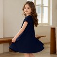 thumbnail image 6 of Grblisyd Girls Dresses Size 10-12 Solid Color Short Sleeve Casual Dresses Summer Kids Crew Neck Loose Midi Dress, 6 of 6