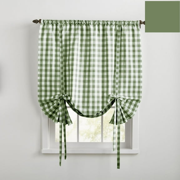 BrylaneHome Buffalo Check Tie-Up Window Shade