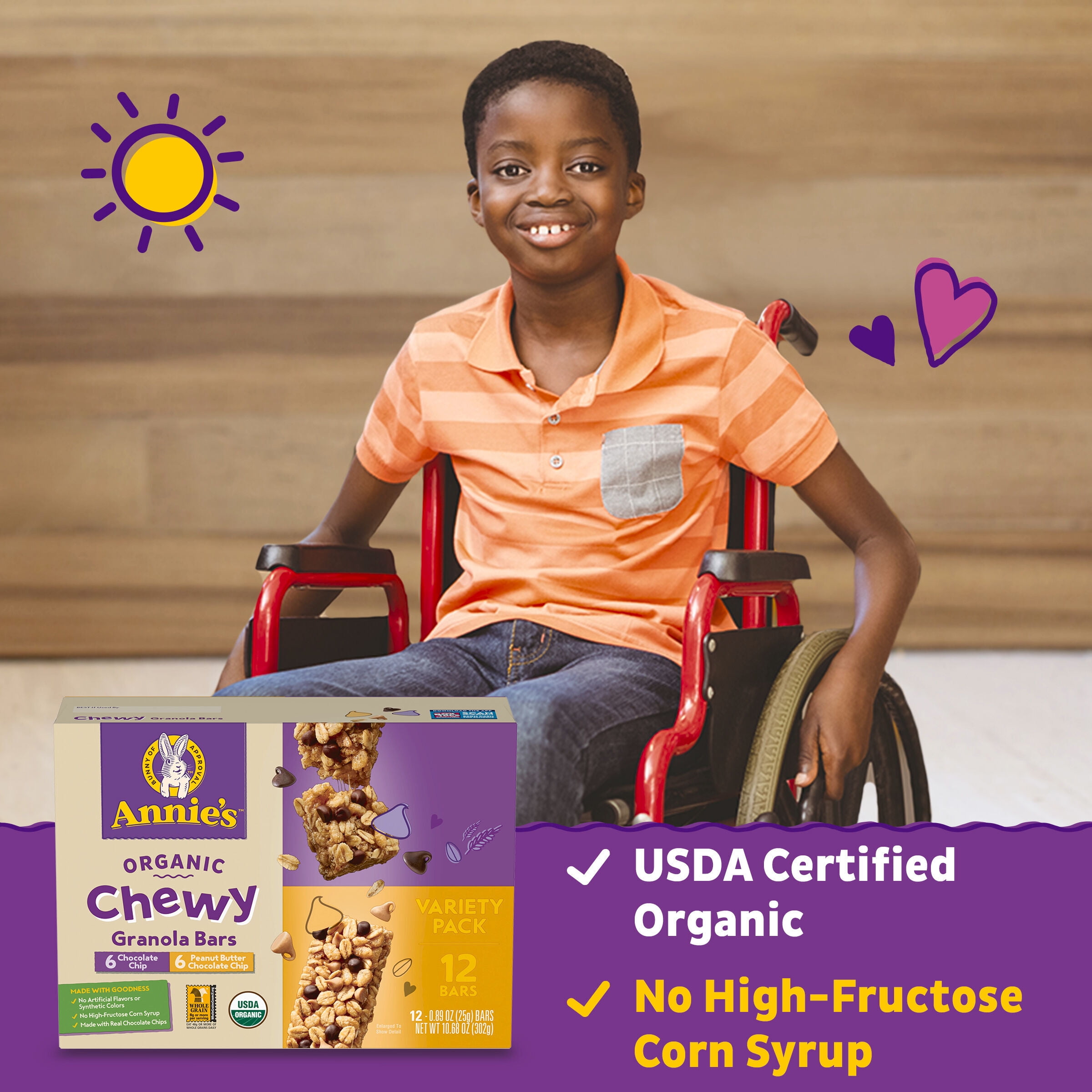 (2 pack) Annie's Organic Chewy Granola Bars, Peanut Butter Chocolate Chip, 12 ct