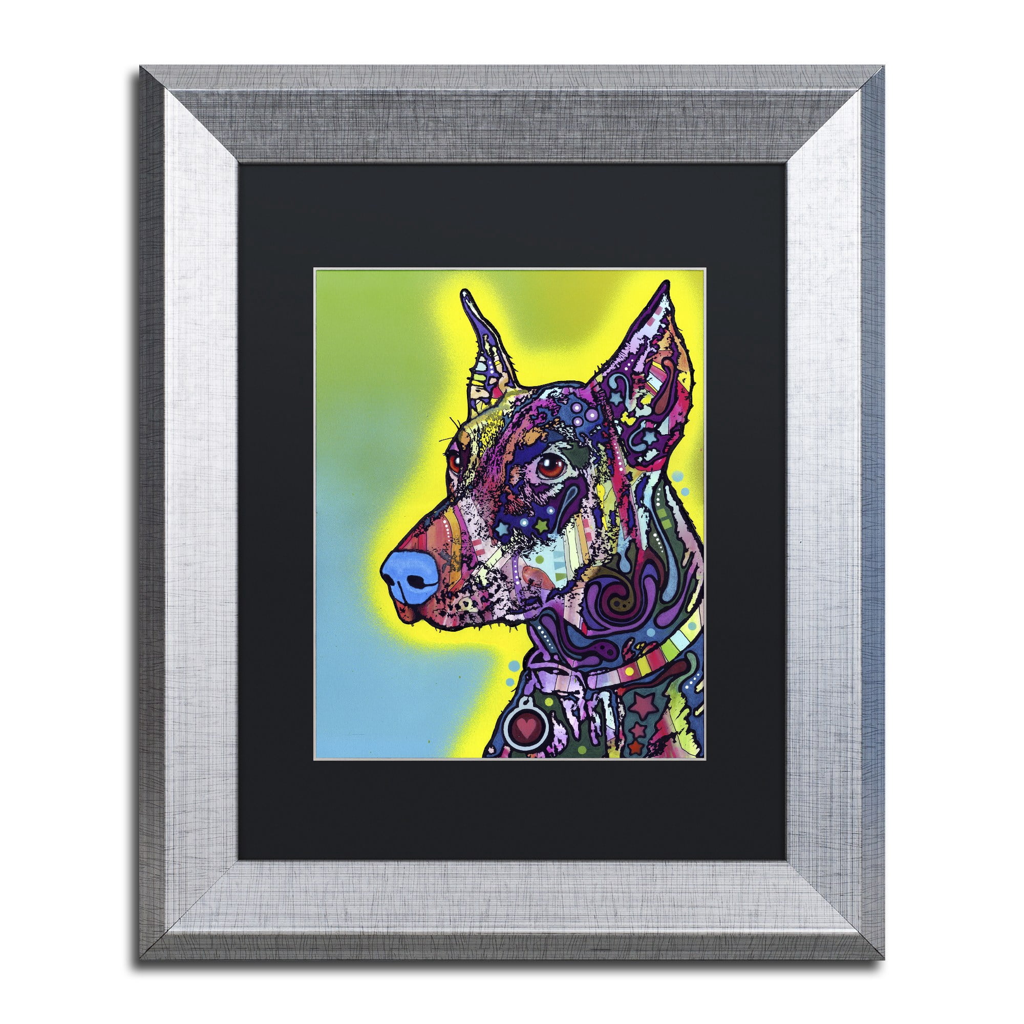 Trademark Fine Art "Doberman" Canvas Art by Dean Russo, Black Matte, Silver Frame