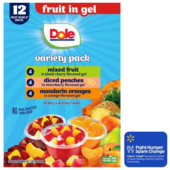 Dole Fruit Bowls Peaches, Mandarin Oranges, and Mixed Fruit in Gel, 4.3 oz Cups (12 Pack)
