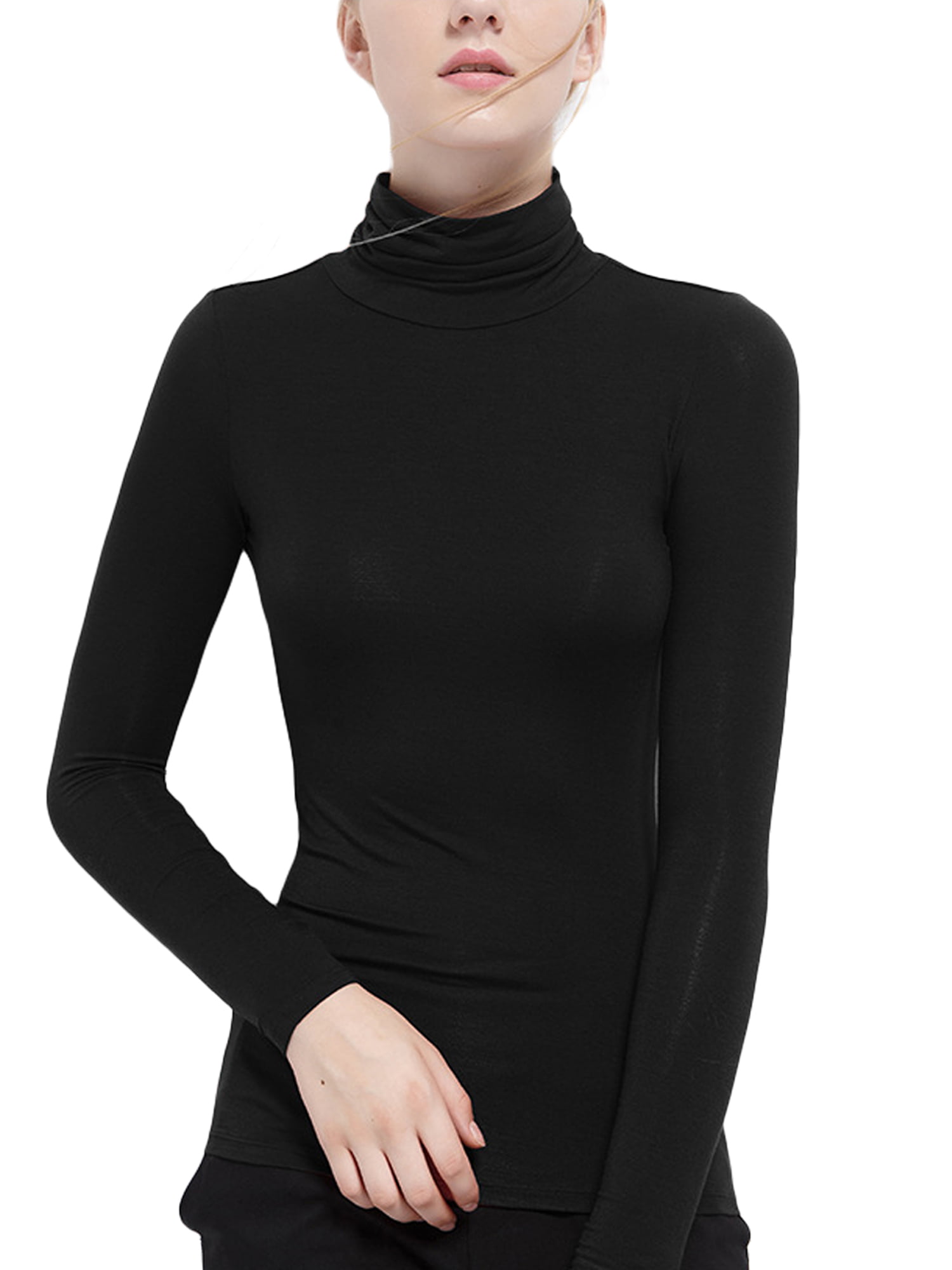 Musuos Women's Base Pullover, Long Sleeve Modal Turtleneck Tops Soft  Stretchy Slim Fitted Base Layer Shirts