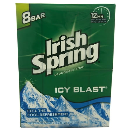 IcyBlast Cool Refreshment Deodorant Soap by Irish Spring for Unisex - 8 x 4 oz Soap