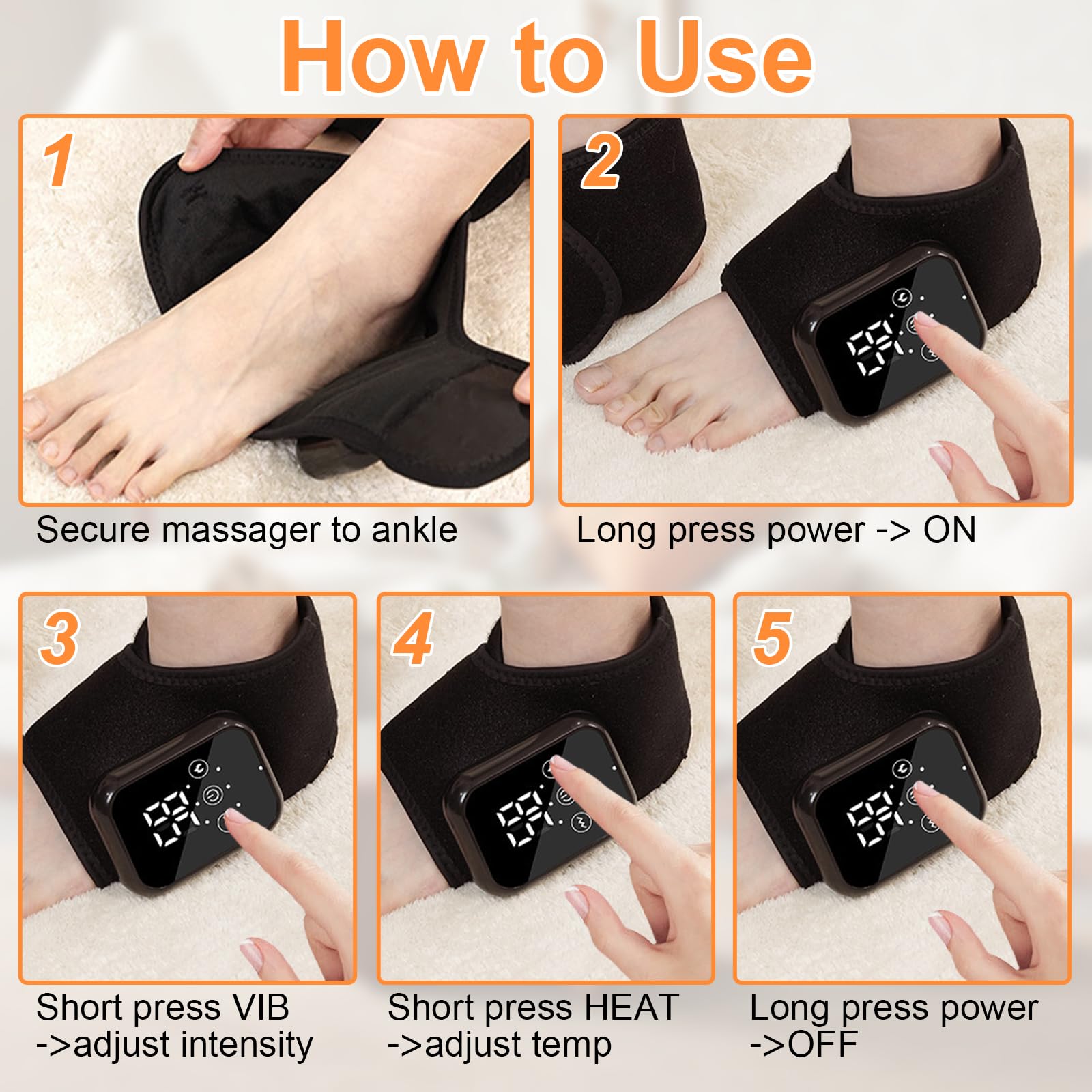 2PCS Foot Massager with Smart Timer, 3-in-1 Wire-Less Portable Vibrating Heated Feet Massagers for Neuropathy Pain Relief & Ankle Relaxation & Blood Circulation in Home Office Travel (Black)