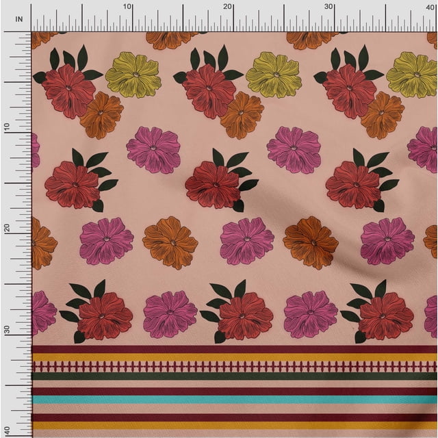oneOone Polyester Lycra Fabric Stripe & Floral Panel Decor Fabric Printed BTY 56 Inch Wide