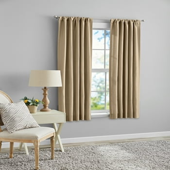 Mainstays Southport Solid Color Light Filtering Rod Pocket Curtain Panel Pair, Set of 2, Beige, 40 x 63