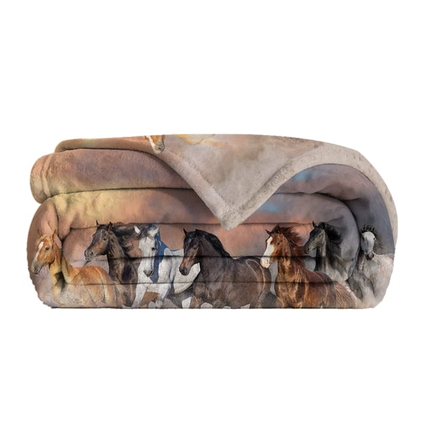 3D Horse Printed Flannel Throw Blanket Horse Throw Blanket Fleece Blankets with Horses Cool Horse Soft Plush Blanket for Couch Sofa Bed 130X150cm