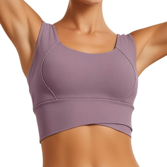 Arlun Long Line Athletic Bras for Women High Supportive Comfort Wide Shoulder Straps Workout Yoga Bras Square Neck Lightweight Breathable for Running Fitness Purple XL