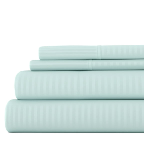 Noble Linens 4 Piece Aqua Striped Embossed Bed Sheet Set, Full