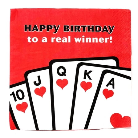 Cards Game Night Birthday Large Disposable Party Napkins - Pack of 16