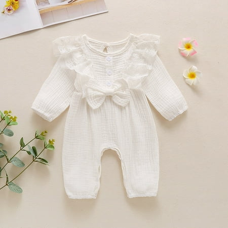 

Tejiojio Girls and Toddlers Soft Cotton Clearance Toddler Baby Girls Cotton Long Sleeve Lace Bow Solid Color Comfortable Jumpsuit Romper