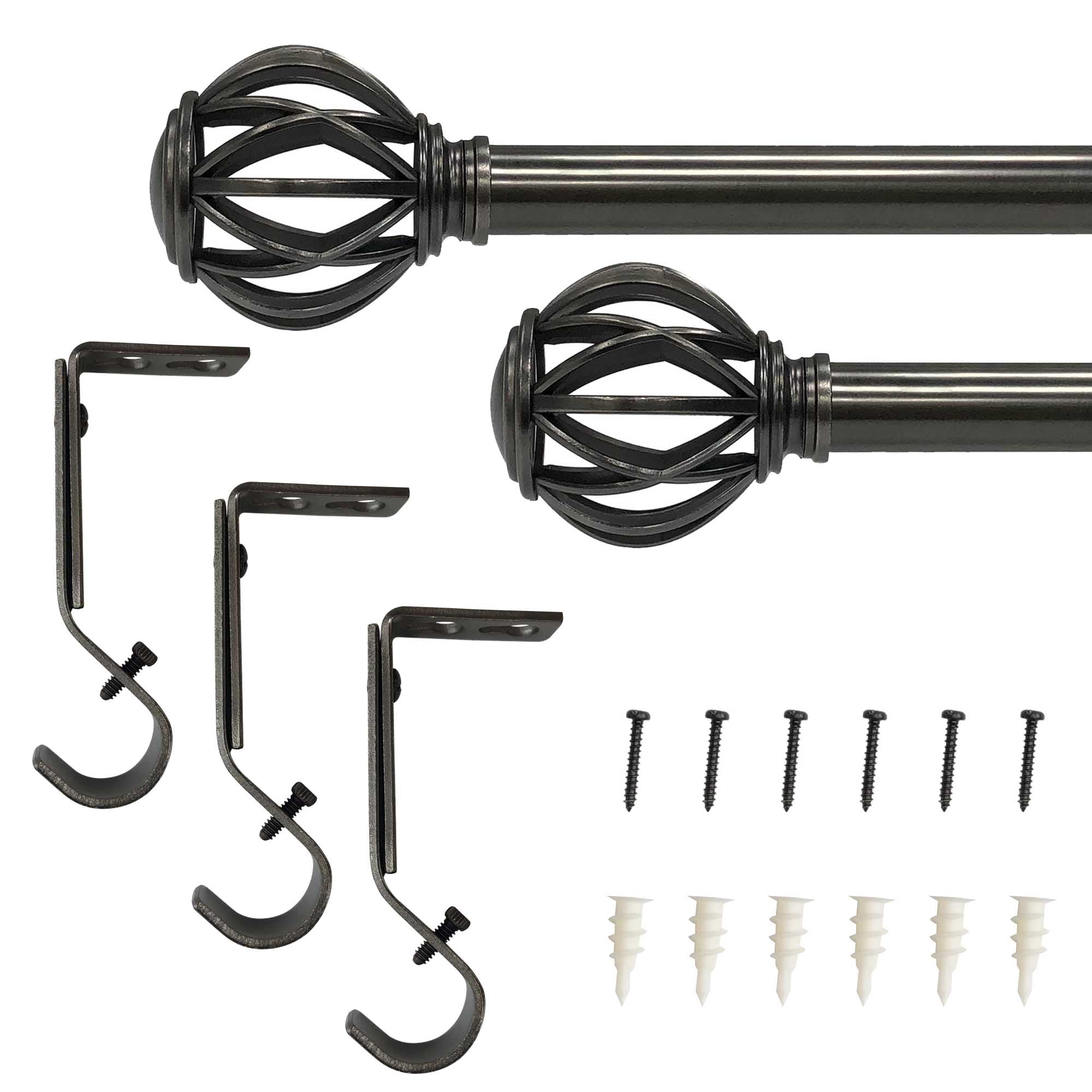 Lumi 1" Drapery Single Curtain Rod Set with Decorative Cage finials_Gunmetal