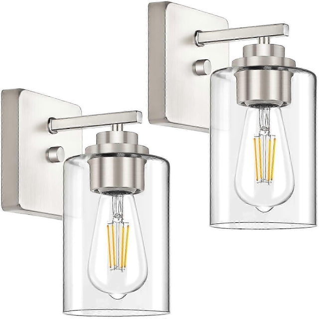 Brushed Nickel Wall Sconces - Set of 2 Modern Farmhouse Bathroom Lighting Fixtures, Adjustable Arm, 4W LED Compatible
