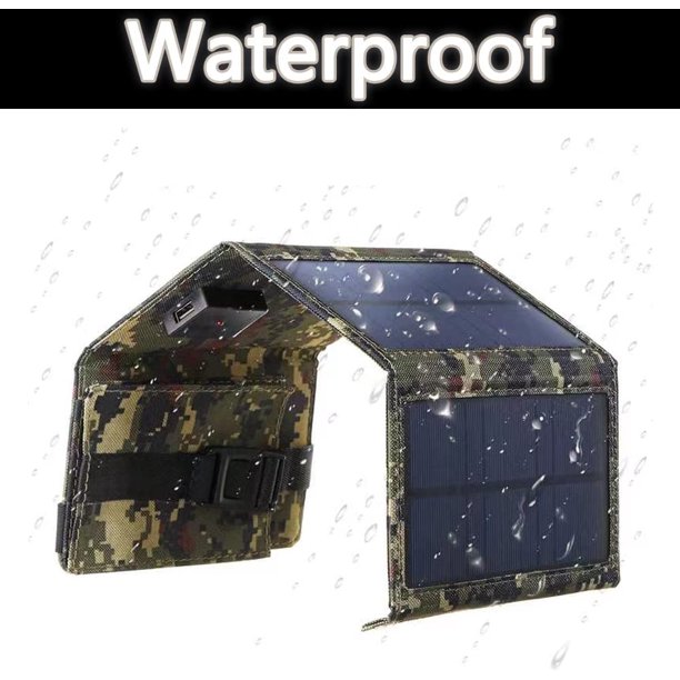 Cargador solar portátil, Panel solar de 10 W Puertos USB Panel solar a prueba de agua, Panel solar plegable para teléfonos inteligentes, tabletas y más, para actividades al aire libre - Camuflaje