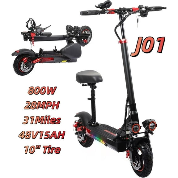 Electric Scooter for Adults 800W 48V 15AH Top Speed 28MPH 34Miles Long Range 10 Inch Vacuum Tire Foldable City Commuting E-Scooter with Seat Intelligent LED Display