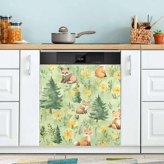 Yayeee Magnetic Dishwasher Cover for The Front Decoration Home Kitchen Machine Sticker Protector, Cartoon Forest Animals