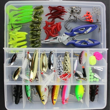 101Pcs/Set Fishing Lures Spinners Plugs Spoons Soft Bait Pike Trout Salmon with (Best Bait For Northern Pike Fishing)