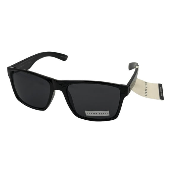 Perry Ellis Sunglass Black Rectangle Plastic Sport Wrap, Smoke Lens PE103 1