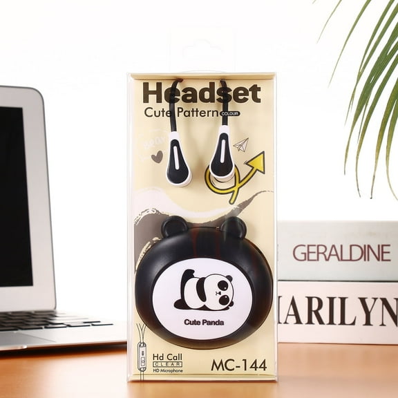 QearFun Cute Earbuds for Kids in-Ear Headphones,Kid Cable Wired Earbud,Earphone with Microphone and Lovely Earphones Storage Case,Ideal Gifts for School Girls and Boys (Bear Black)