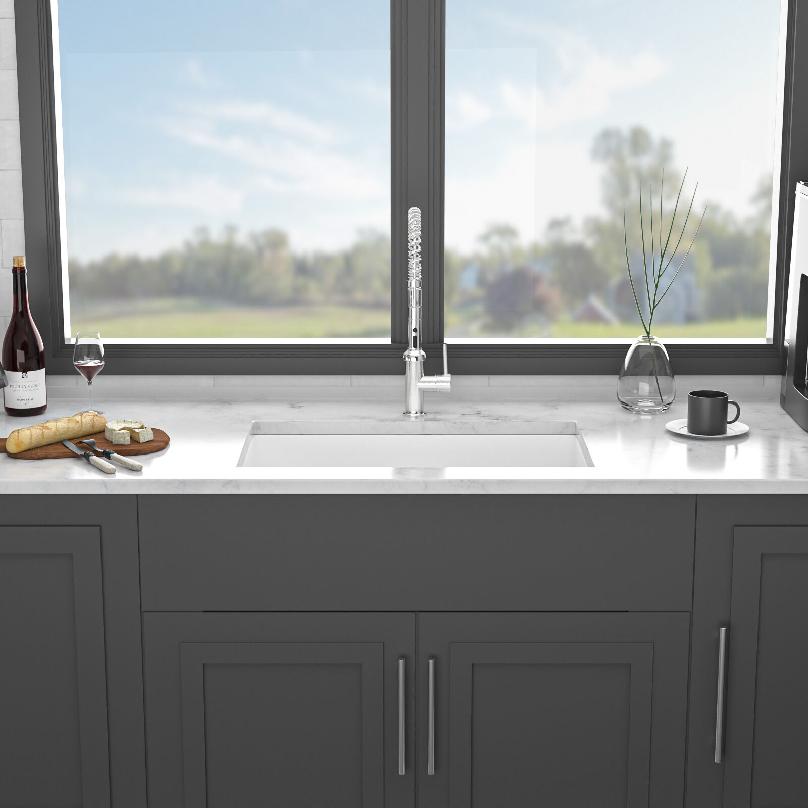32" Undermount Single Bowl Ceramic Kitchen Sink, Dual Mount White Farmhouse Sink with 10" Depth, Includes Stainless Steel Grid & Basket Strainer