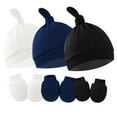 thumbnail image 5 of GYRATEDREAM 3 Pieces Infant Baby Boys Girls Hospital Hats Knot Beanie Infant Caps Cotton No Scratch Mittens Set for 0-6M Multi-color, 5 of 5