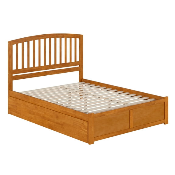 AFI Richmond Queen Wood Platform Bed with Footboard and Twin XL Trundle, Light Toffee